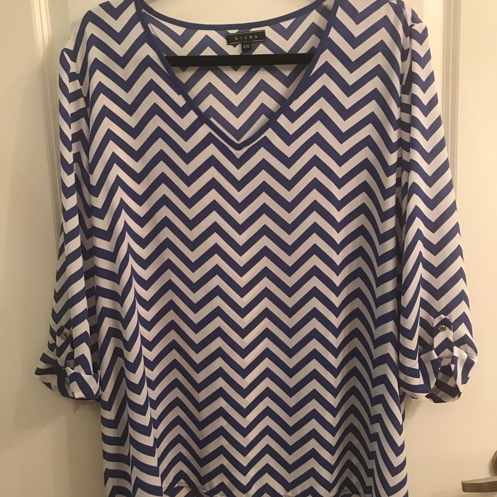 Sheer royal blue and white top